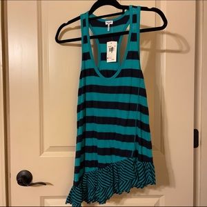 Striped asymmetrical ruffle tank top